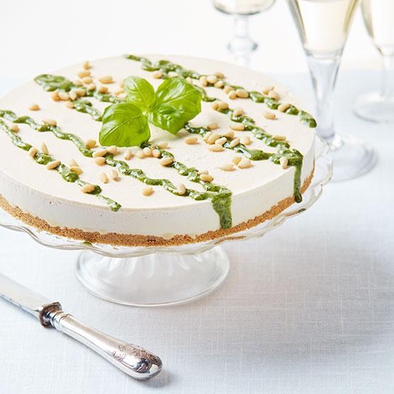 Lemon cheesecake with basil pesto